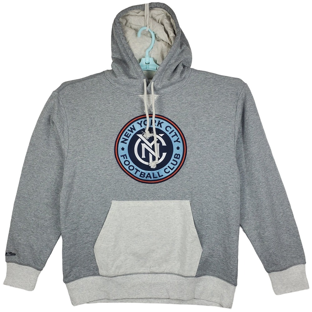 NYC FC Mitchell & Ness MLS Large Hoodie Embroidery Logo Heather Gray NWT